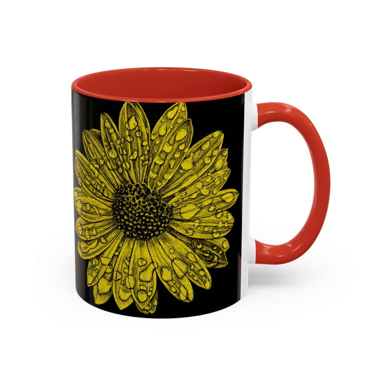 Sunflower Waterdrop Accent Coffee Mug — Yellow Floral 11/15oz