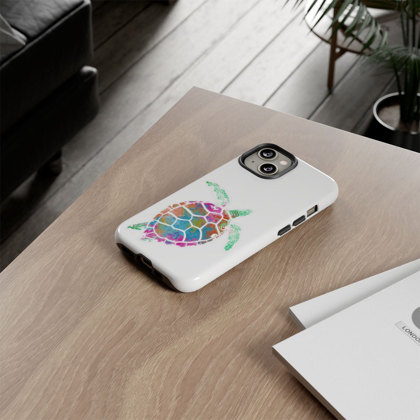 Sea Turtle Tough Phone Case — Colorful Watercolor Turtle Protective Cover
