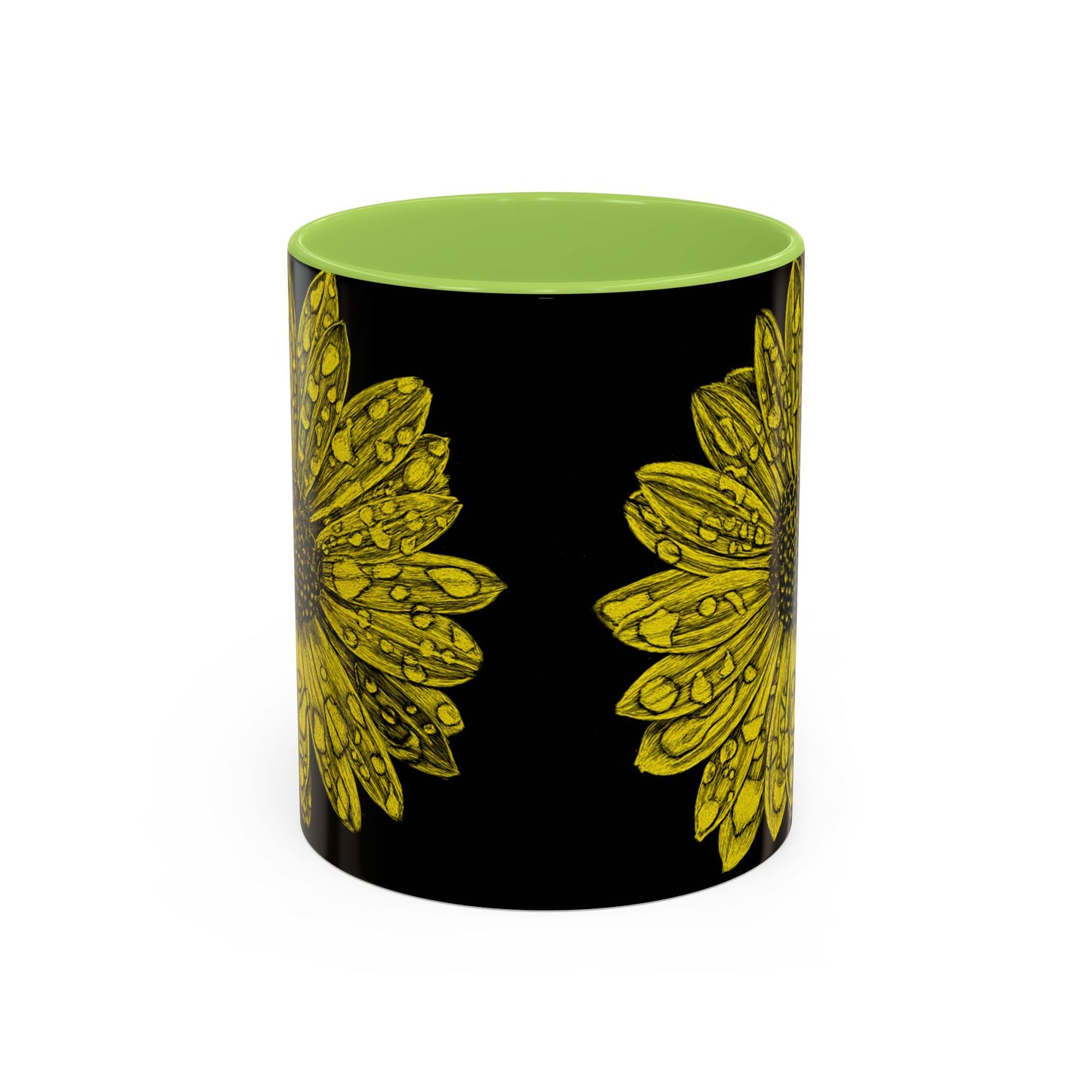 Sunflower Waterdrop Accent Coffee Mug — Yellow Floral 11/15oz