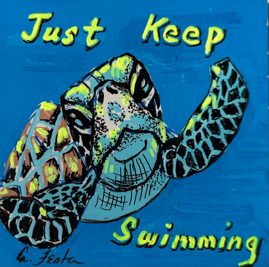 Just Keep Swimming – Hand-Painted Sea Turtle Magnet