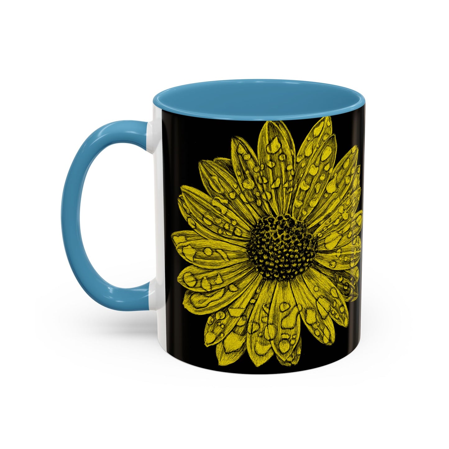 Sunflower Waterdrop Accent Coffee Mug — Yellow Floral 11/15oz