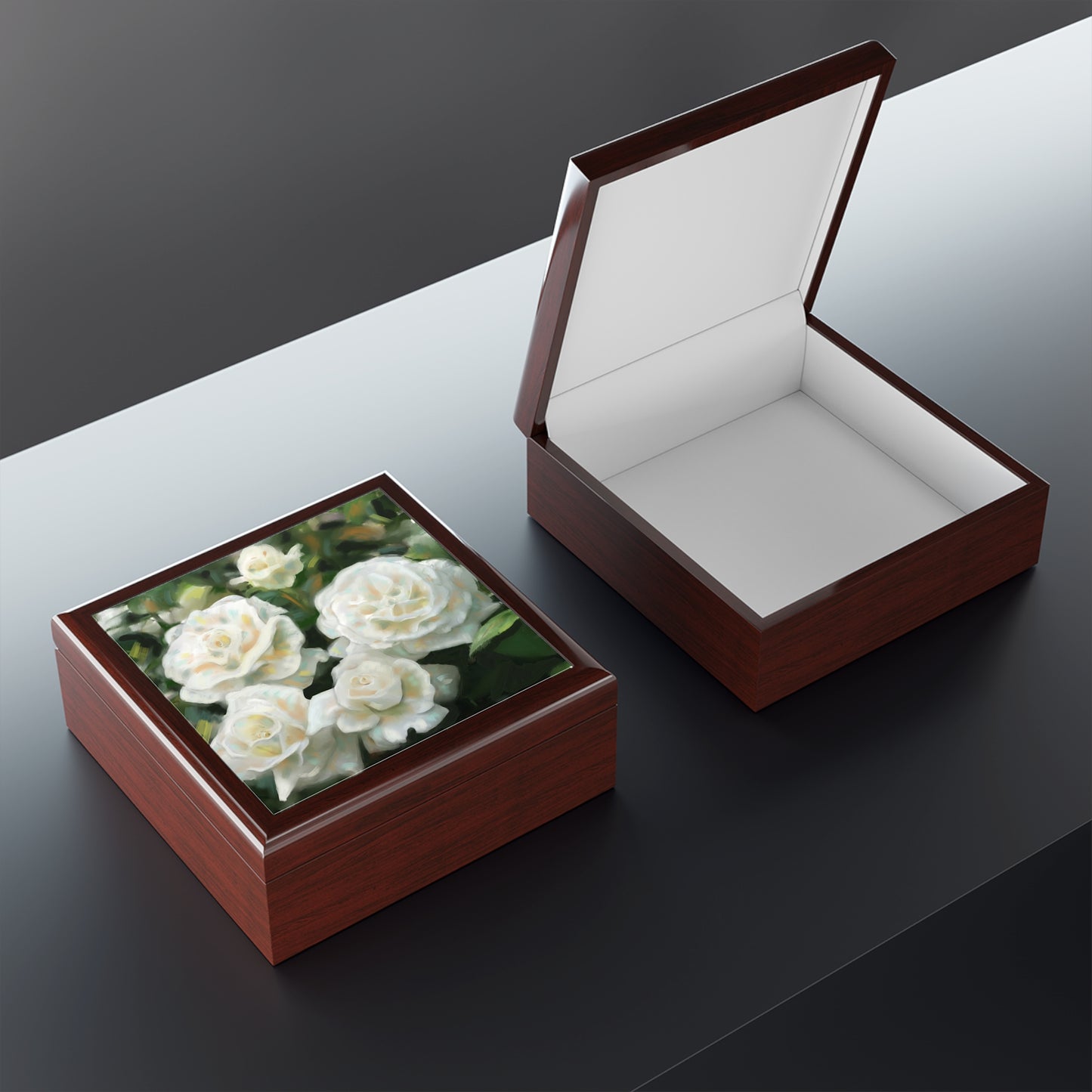 Jewelry Box – White Rose Floral Keepsake Box