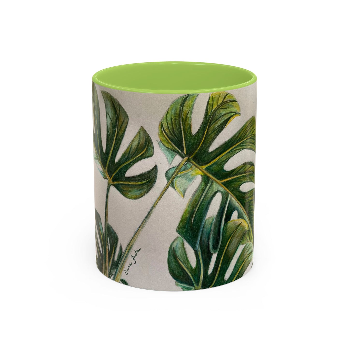 Monstera Leaf Accent Coffee Mug — Botanical Tropical Ceramic Mug (11/15oz)