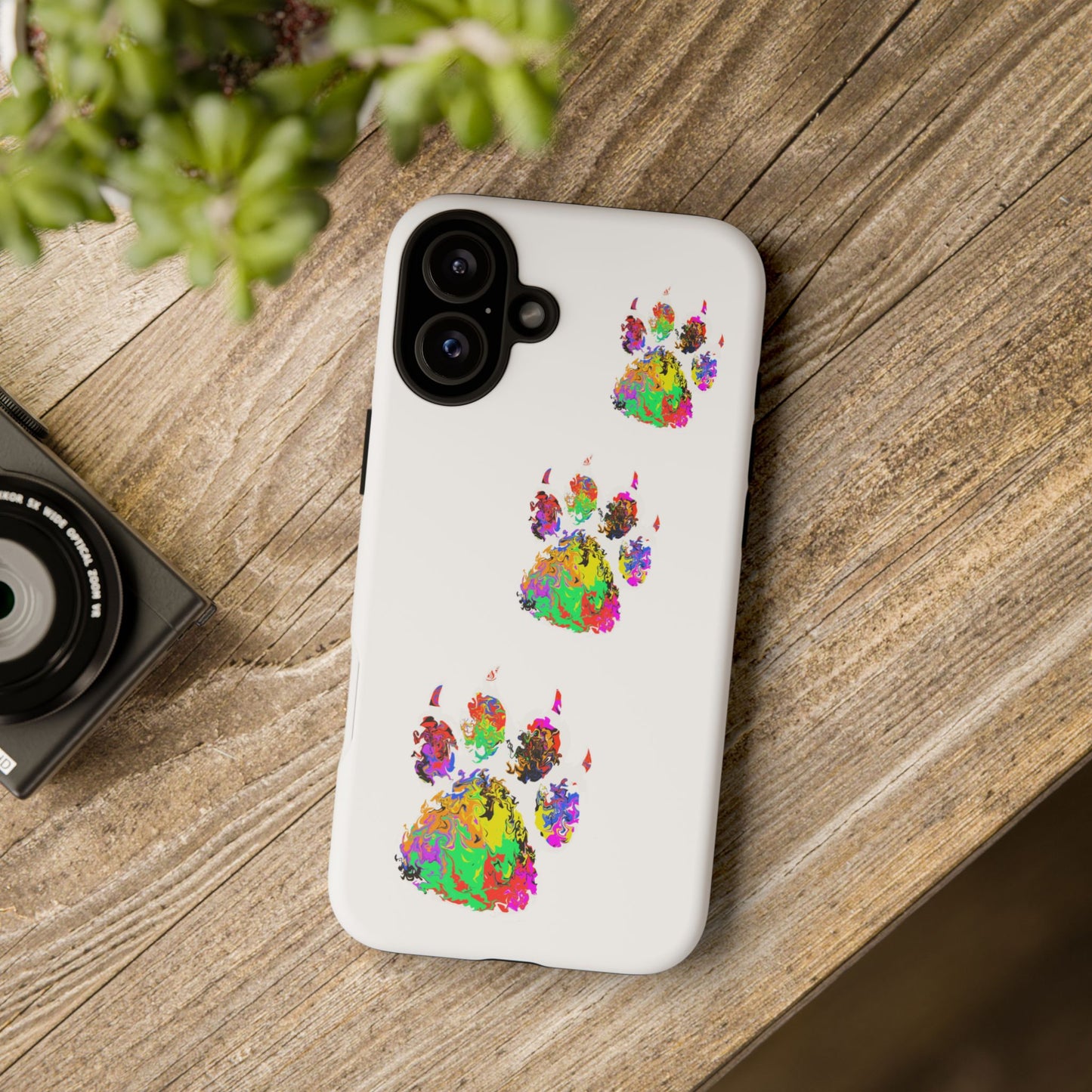 Phone Case — Colorful Paw Print Tough Case, Pet Lover Protective Phone Cover