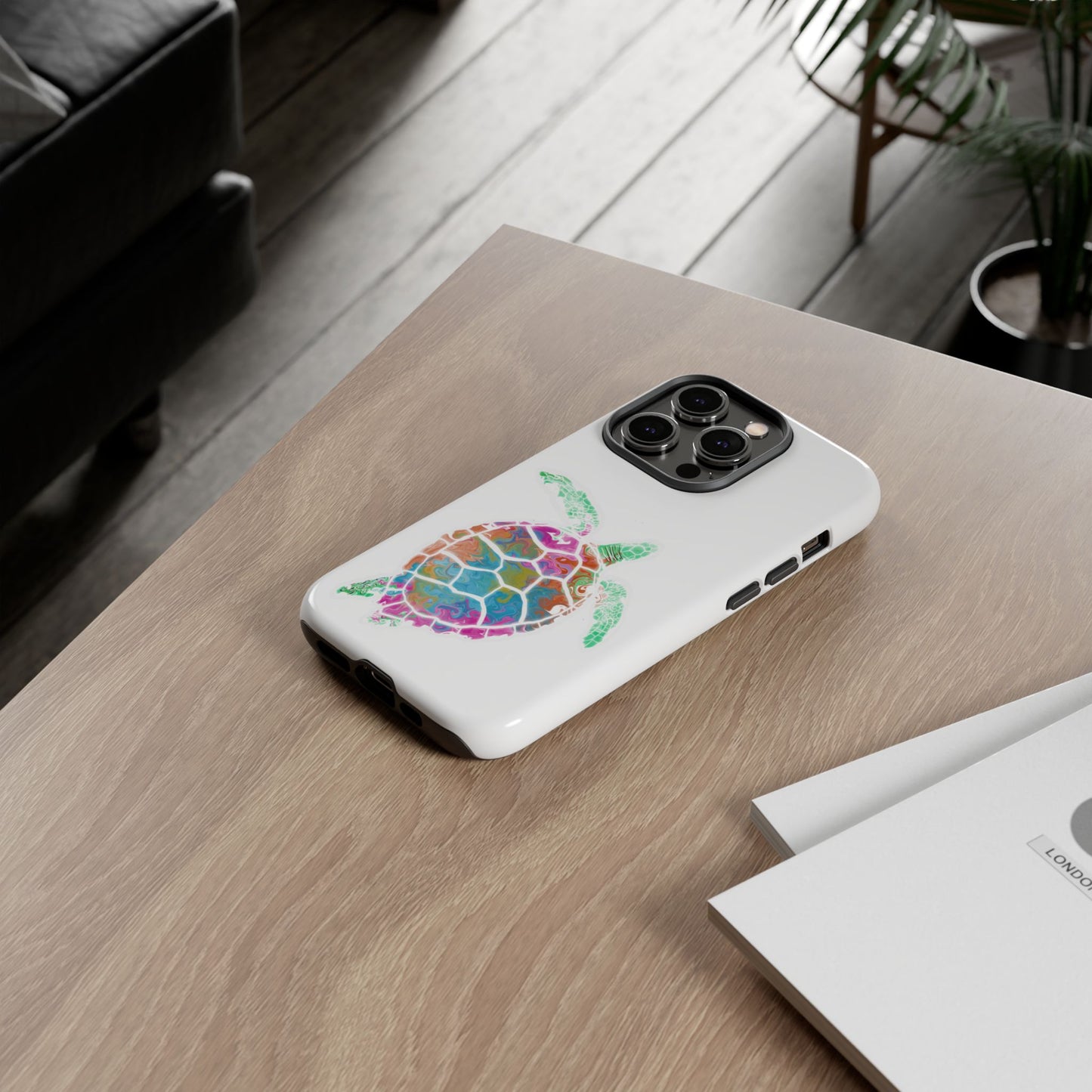 Sea Turtle Tough Phone Case — Colorful Watercolor Turtle Protective Cover