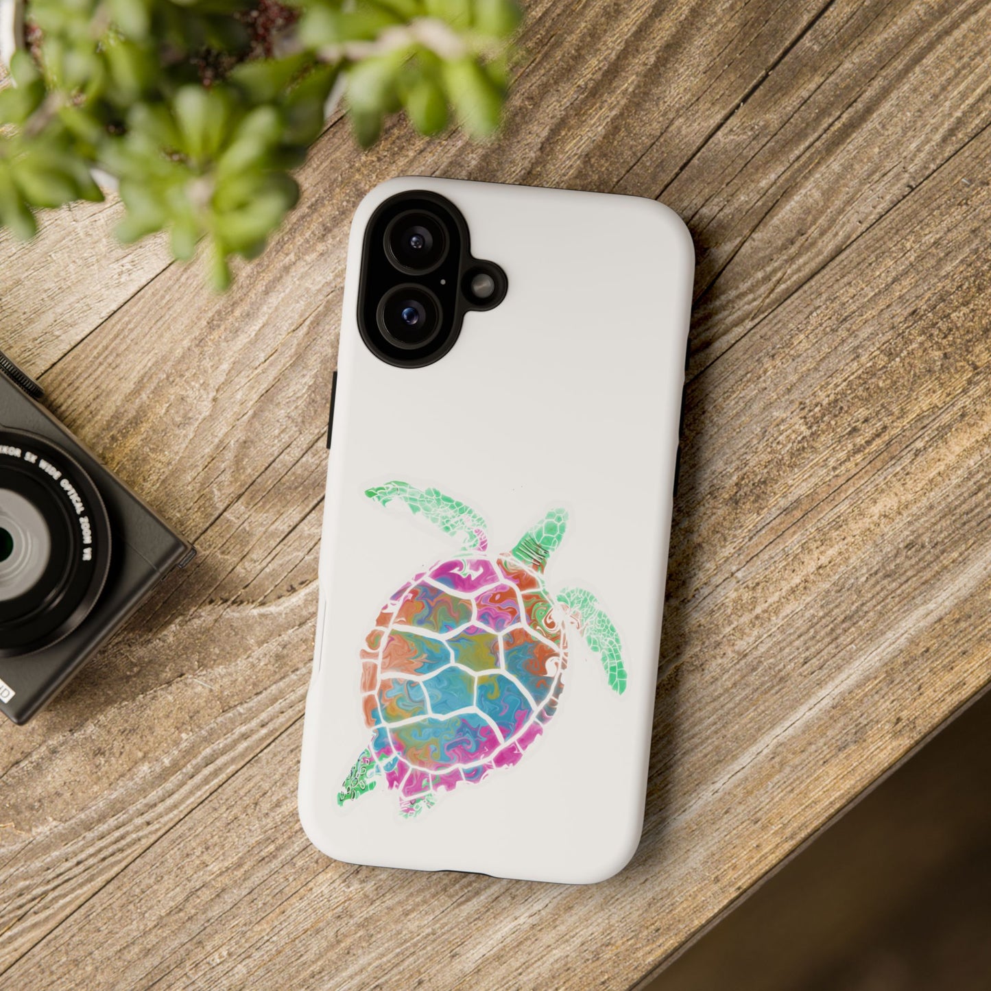Sea Turtle Tough Phone Case — Colorful Watercolor Turtle Protective Cover