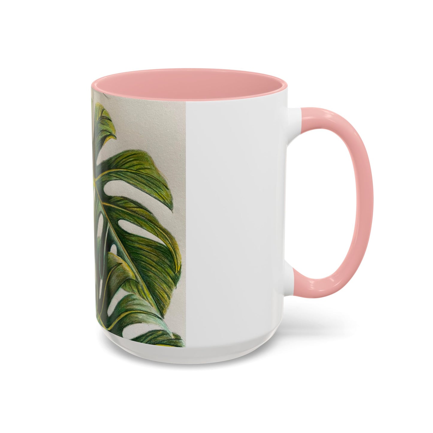 Monstera Leaf Accent Coffee Mug — Botanical Tropical Ceramic Mug (11/15oz)