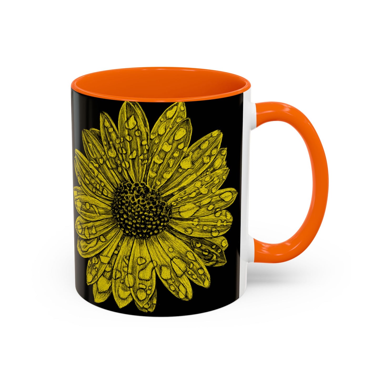 Sunflower Waterdrop Accent Coffee Mug — Yellow Floral 11/15oz