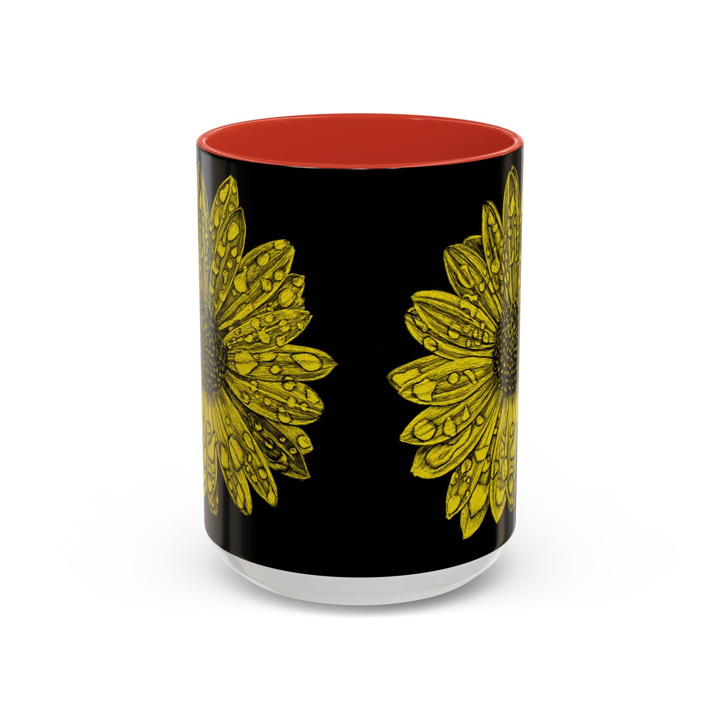 Sunflower Waterdrop Accent Coffee Mug — Yellow Floral 11/15oz