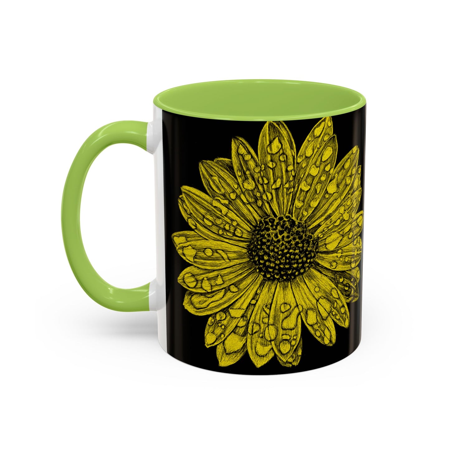 Sunflower Waterdrop Accent Coffee Mug — Yellow Floral 11/15oz