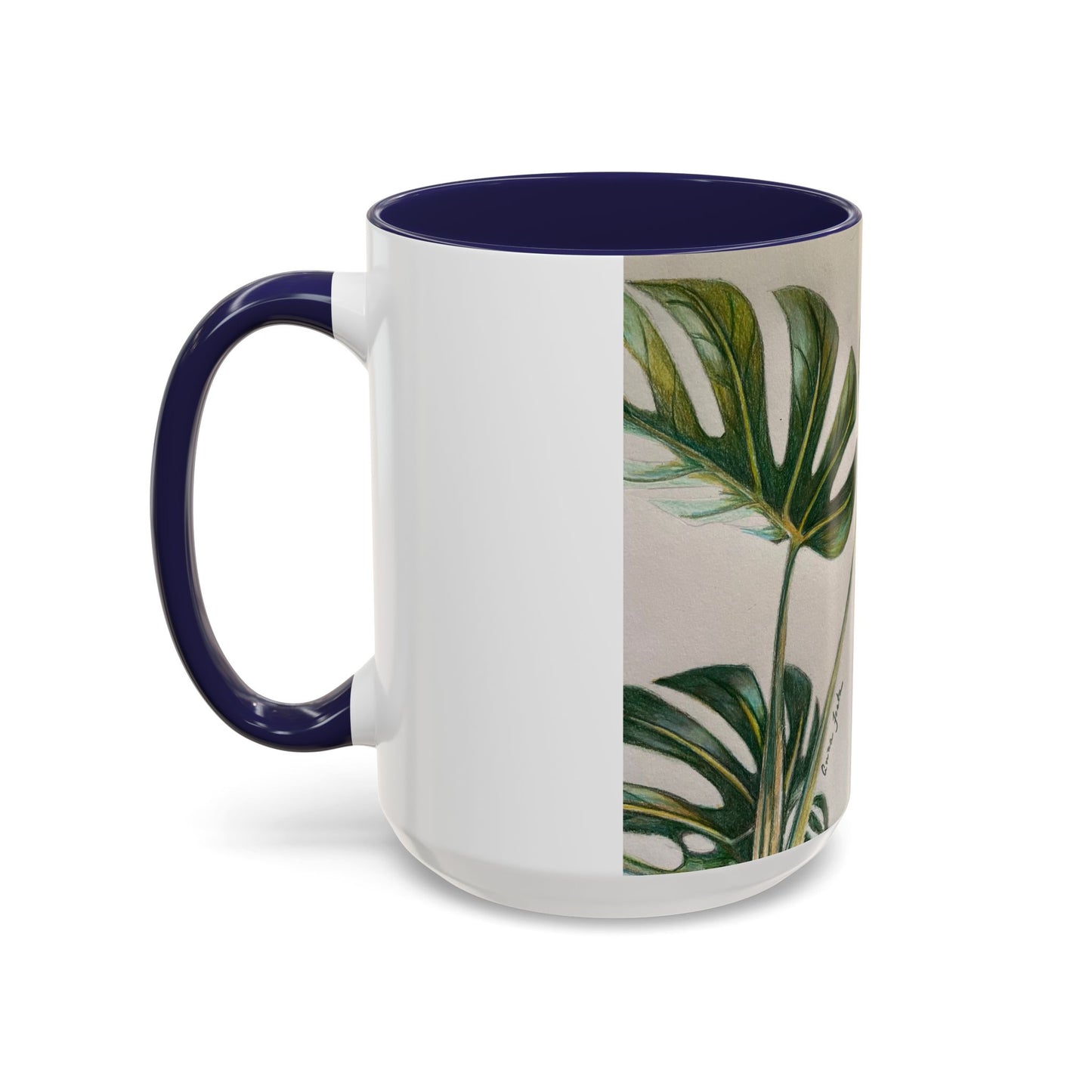 Monstera Leaf Accent Coffee Mug — Botanical Tropical Ceramic Mug (11/15oz)