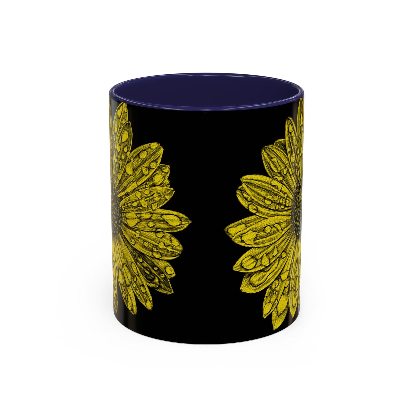 Sunflower Waterdrop Accent Coffee Mug — Yellow Floral 11/15oz