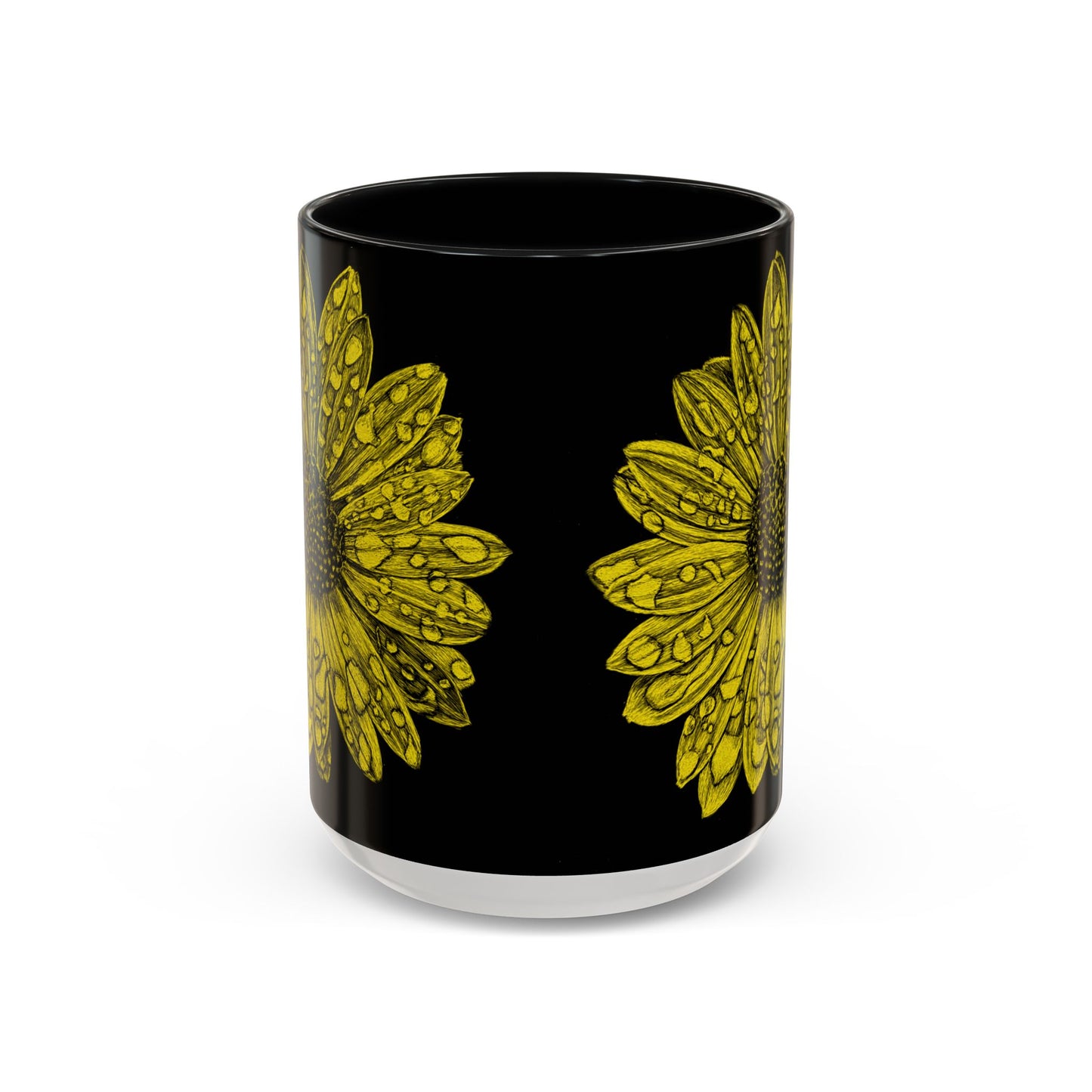 Sunflower Waterdrop Accent Coffee Mug — Yellow Floral 11/15oz