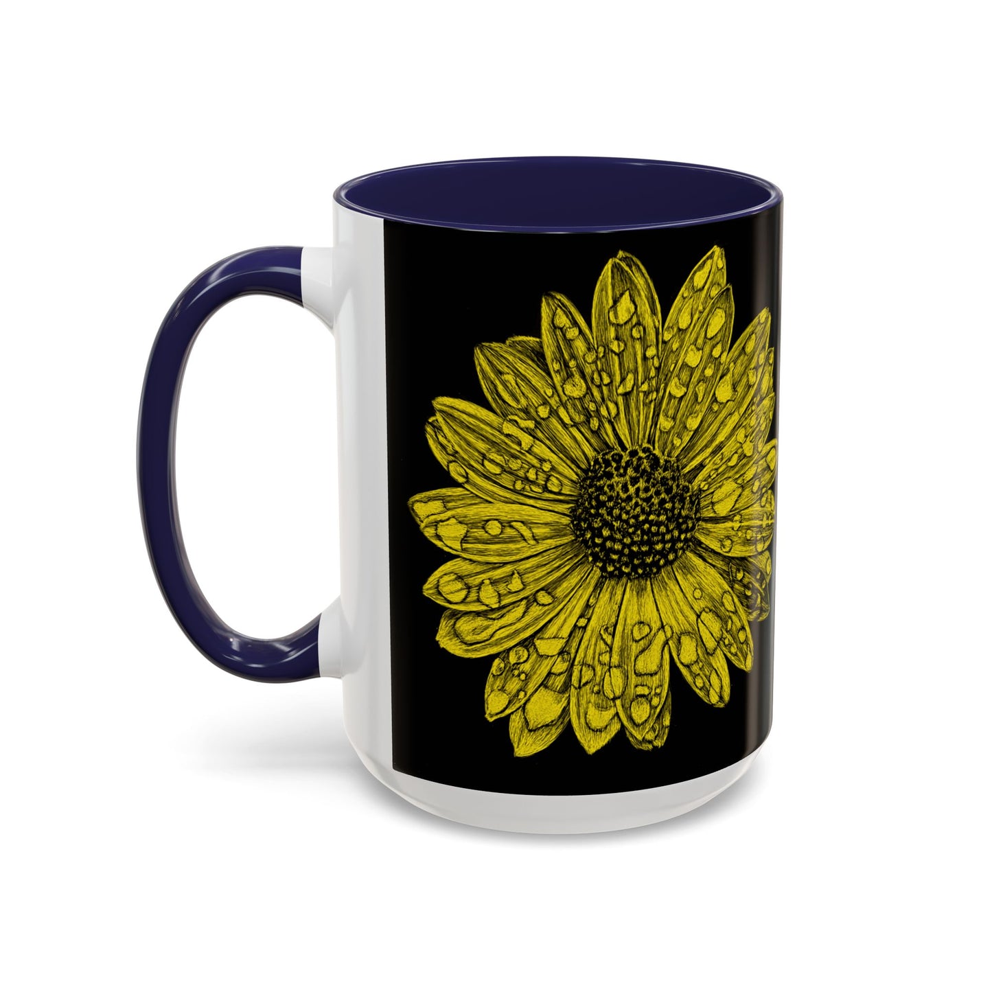 Sunflower Waterdrop Accent Coffee Mug — Yellow Floral 11/15oz