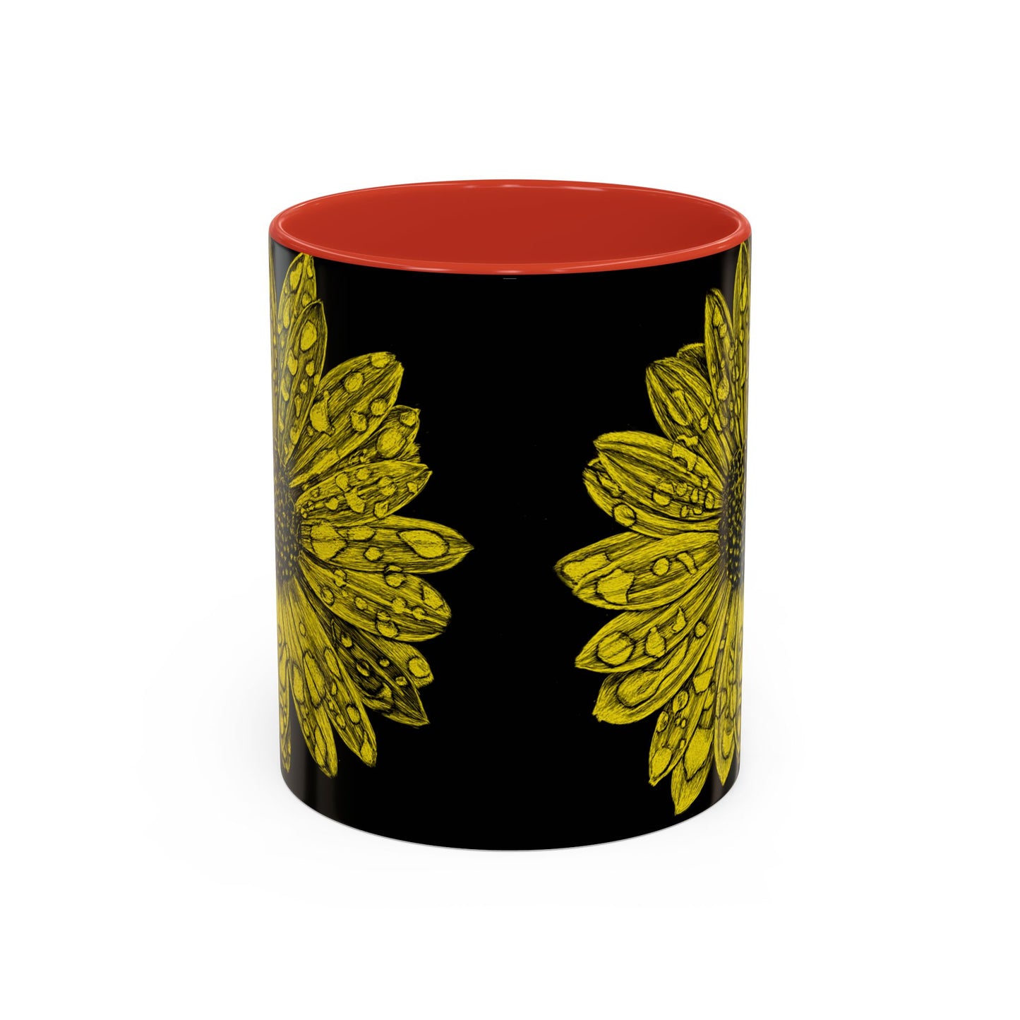 Sunflower Waterdrop Accent Coffee Mug — Yellow Floral 11/15oz