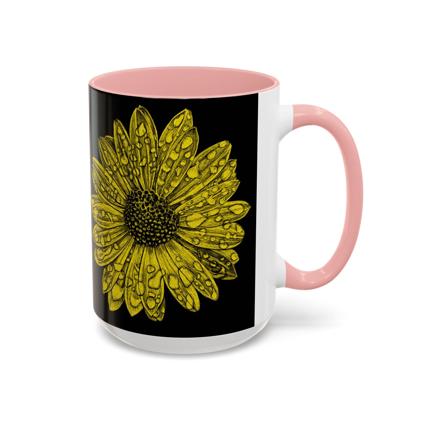 Sunflower Waterdrop Accent Coffee Mug — Yellow Floral 11/15oz