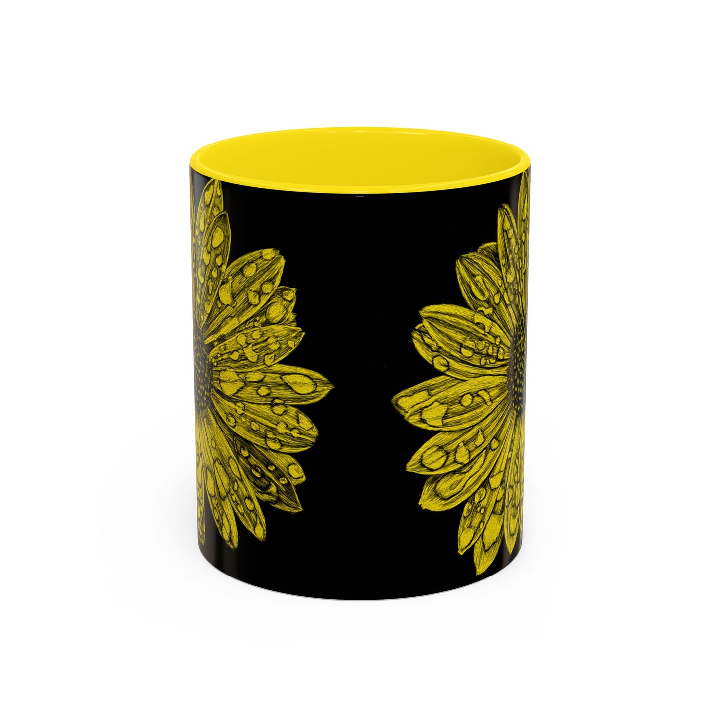 Sunflower Waterdrop Accent Coffee Mug — Yellow Floral 11/15oz