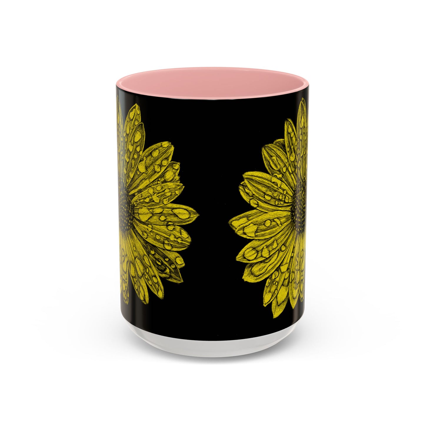 Sunflower Waterdrop Accent Coffee Mug — Yellow Floral 11/15oz