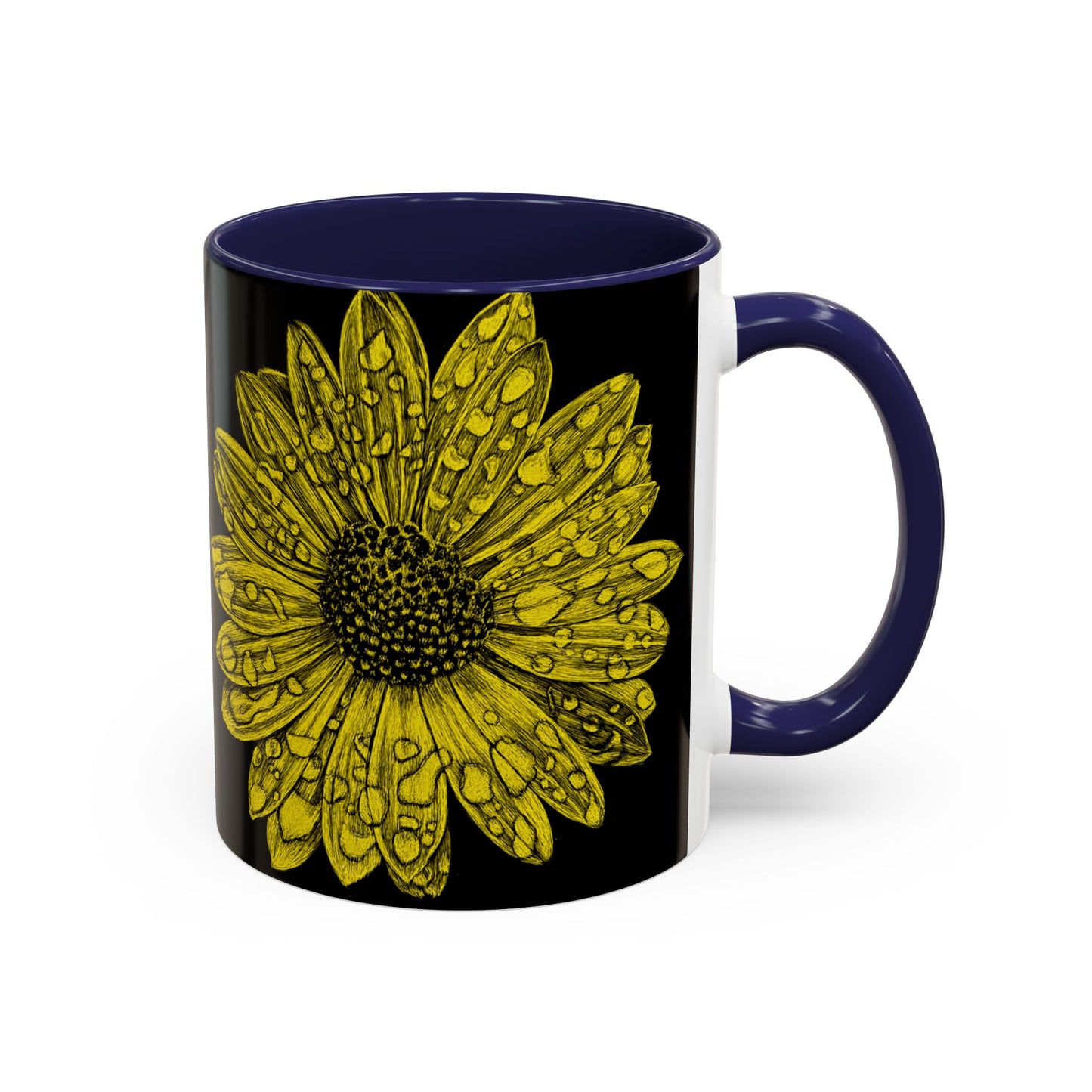 Sunflower Waterdrop Accent Coffee Mug — Yellow Floral 11/15oz