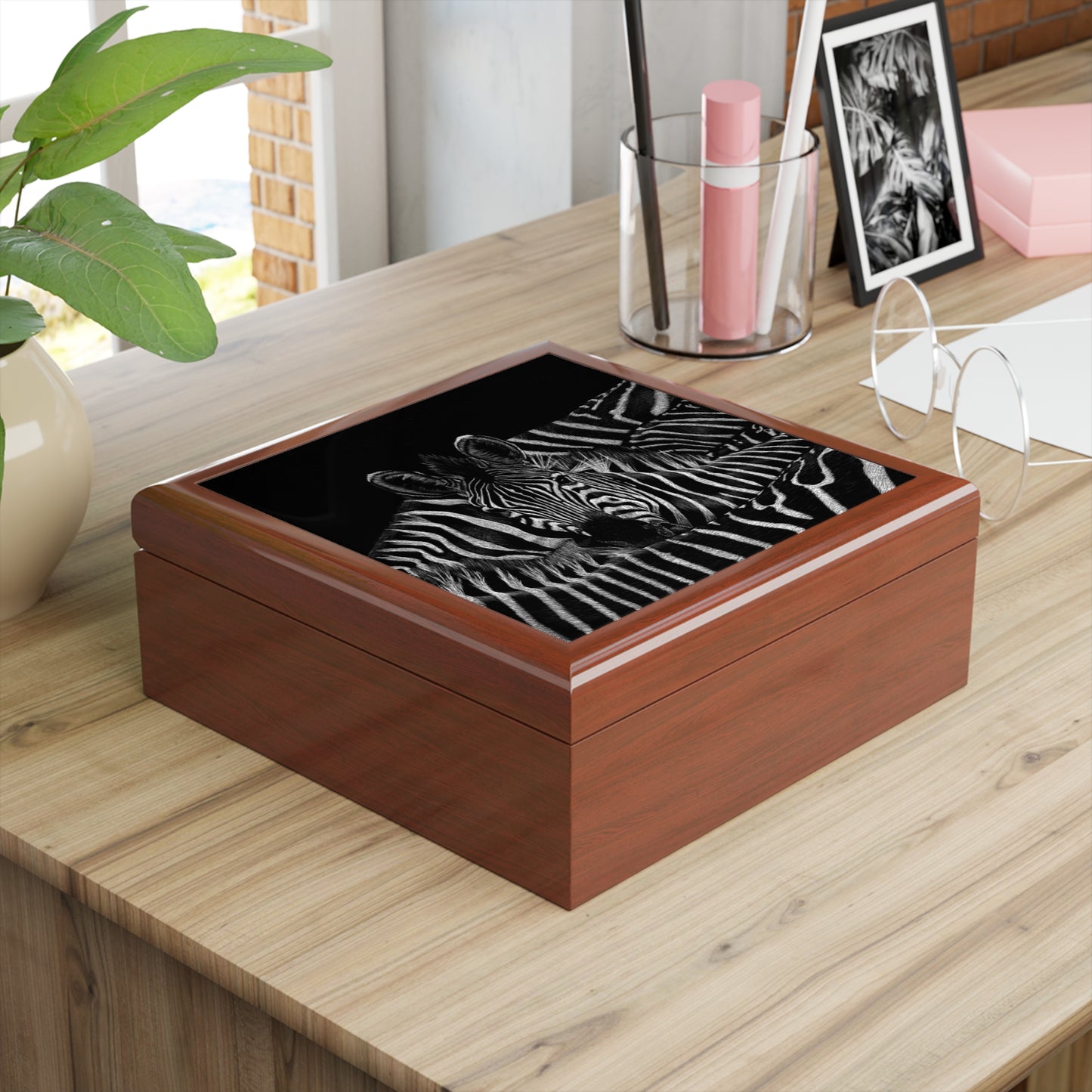 Zebra Stripes Jewelry Box — Black and White Animal Print Keepsake Box