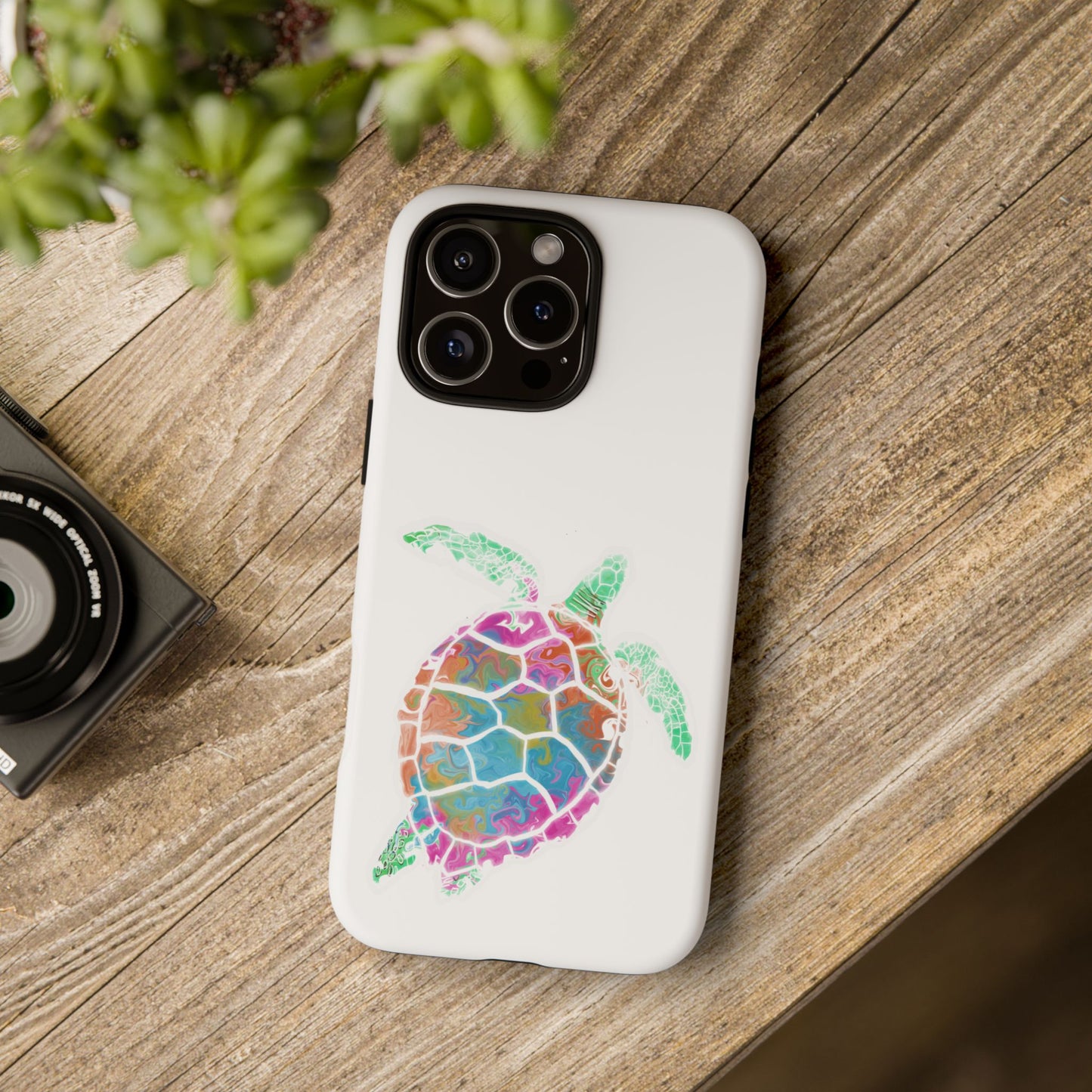 Sea Turtle Tough Phone Case — Colorful Watercolor Turtle Protective Cover