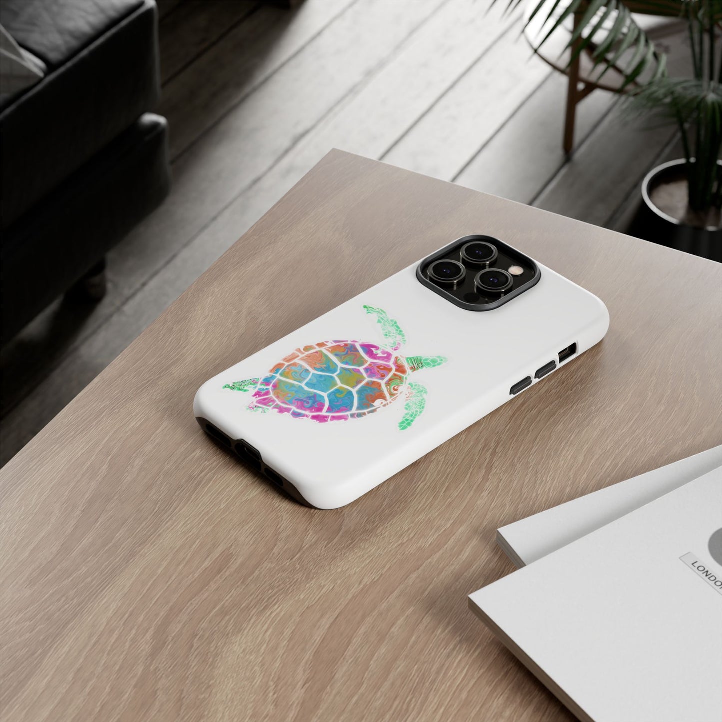 Sea Turtle Tough Phone Case — Colorful Watercolor Turtle Protective Cover