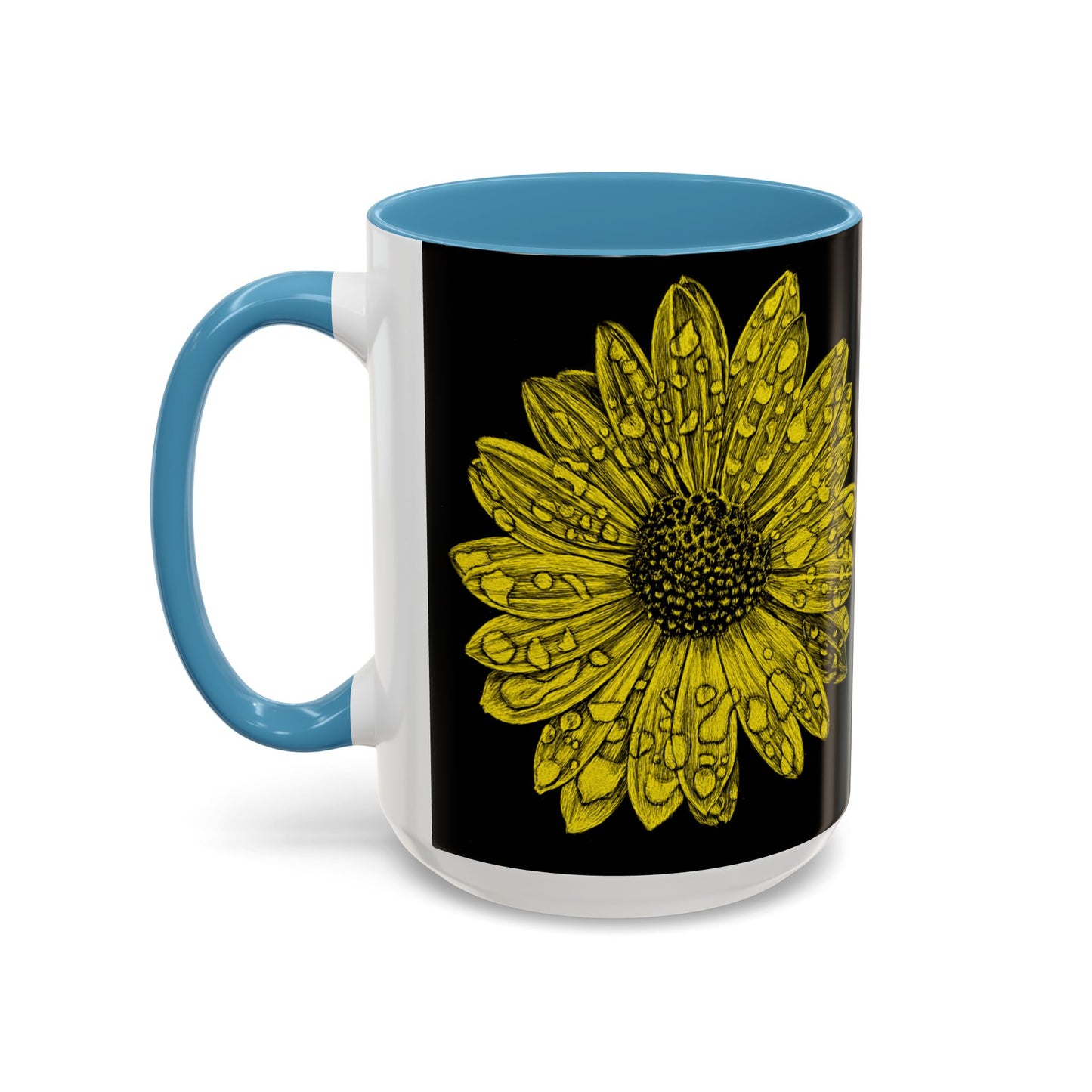 Sunflower Waterdrop Accent Coffee Mug — Yellow Floral 11/15oz