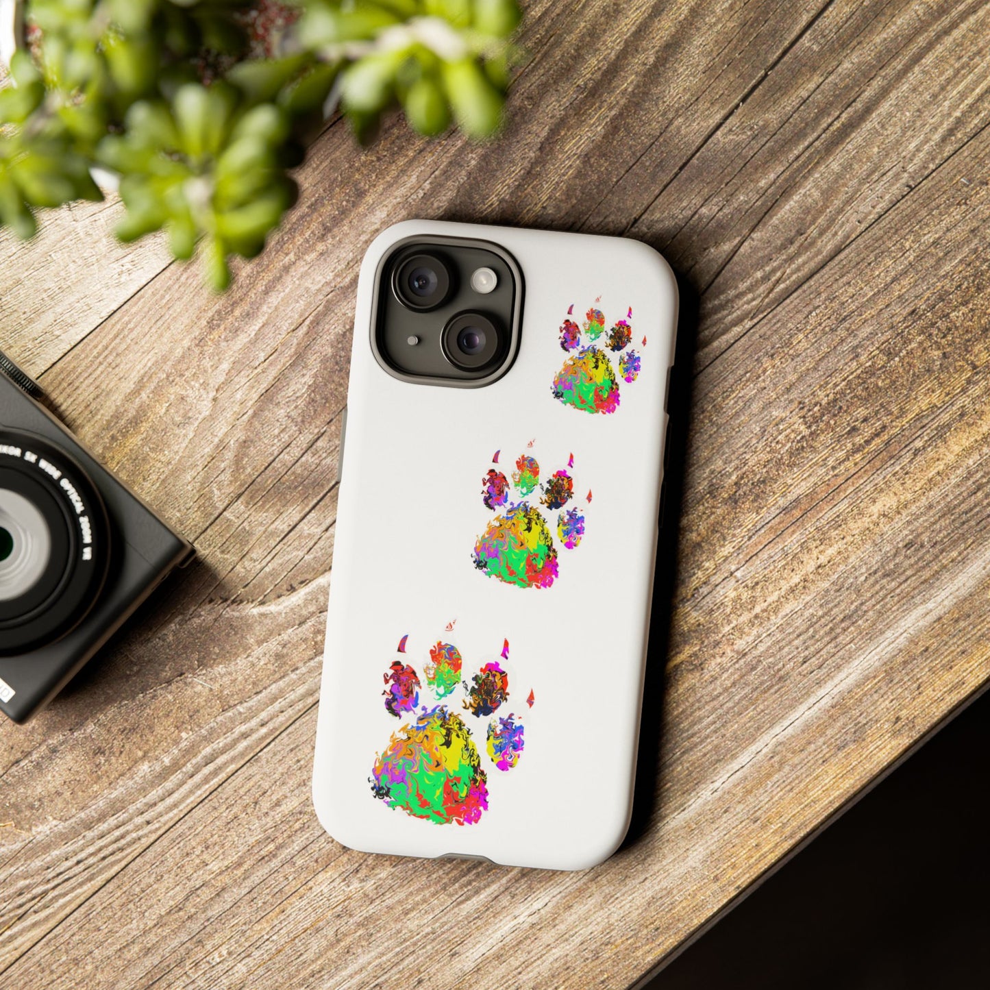 Phone Case — Colorful Paw Print Tough Case, Pet Lover Protective Phone Cover
