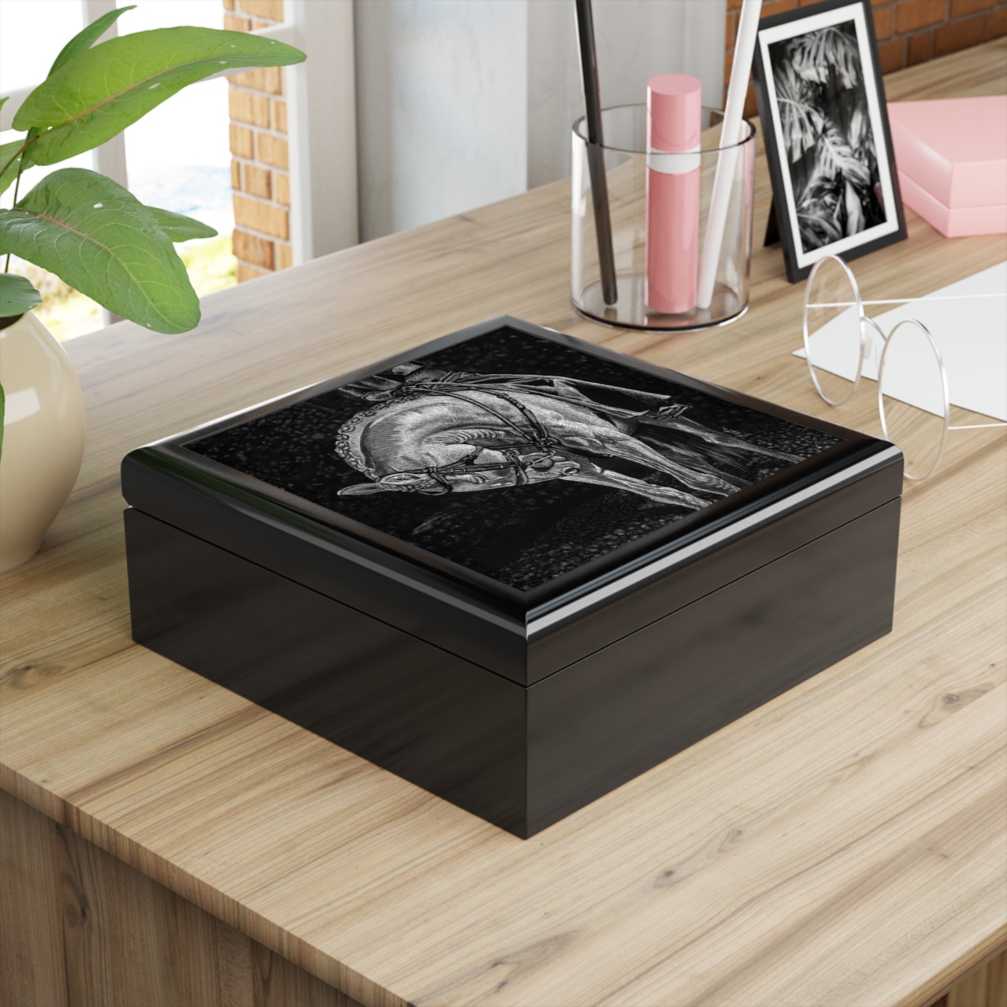 Equestrian Jewelry Box – Black Horse Grooming Art Keepsake
