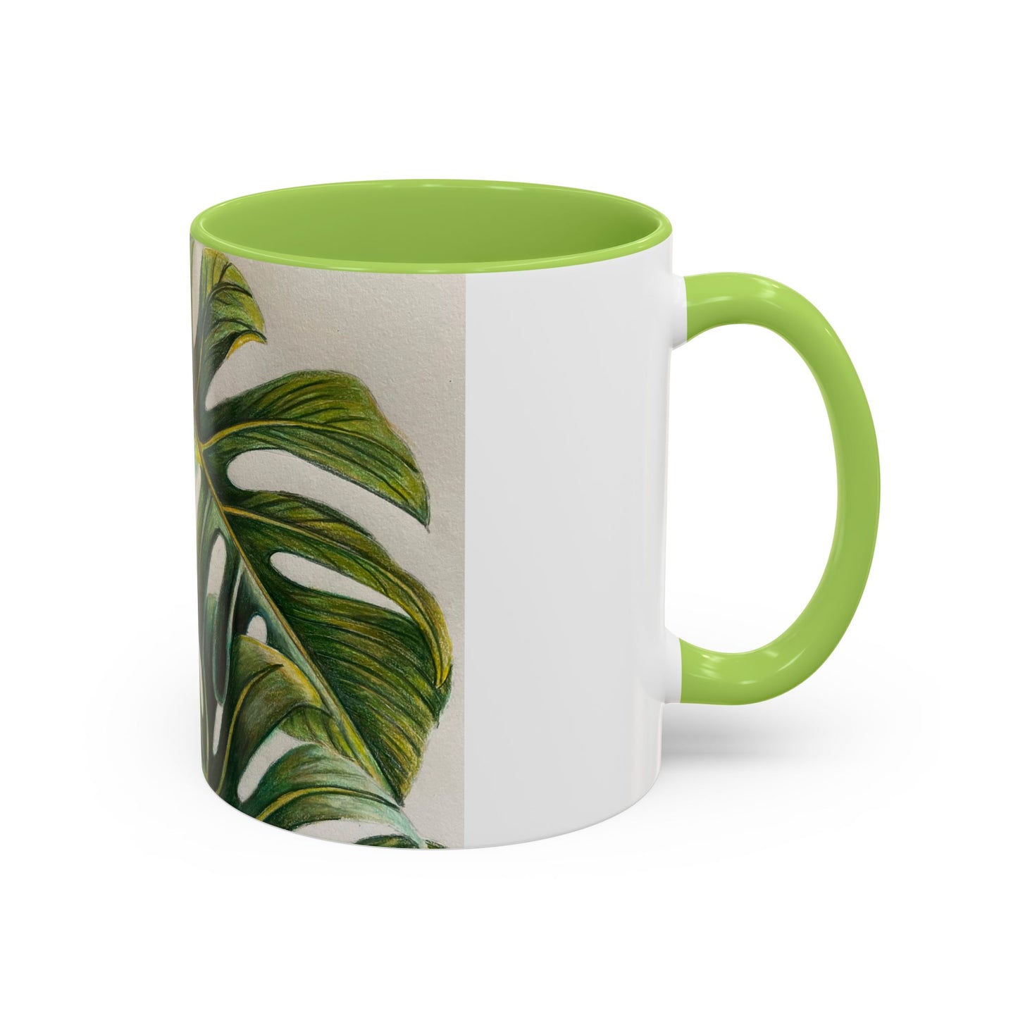 Monstera Leaf Accent Coffee Mug — Botanical Tropical Ceramic Mug (11/15oz)