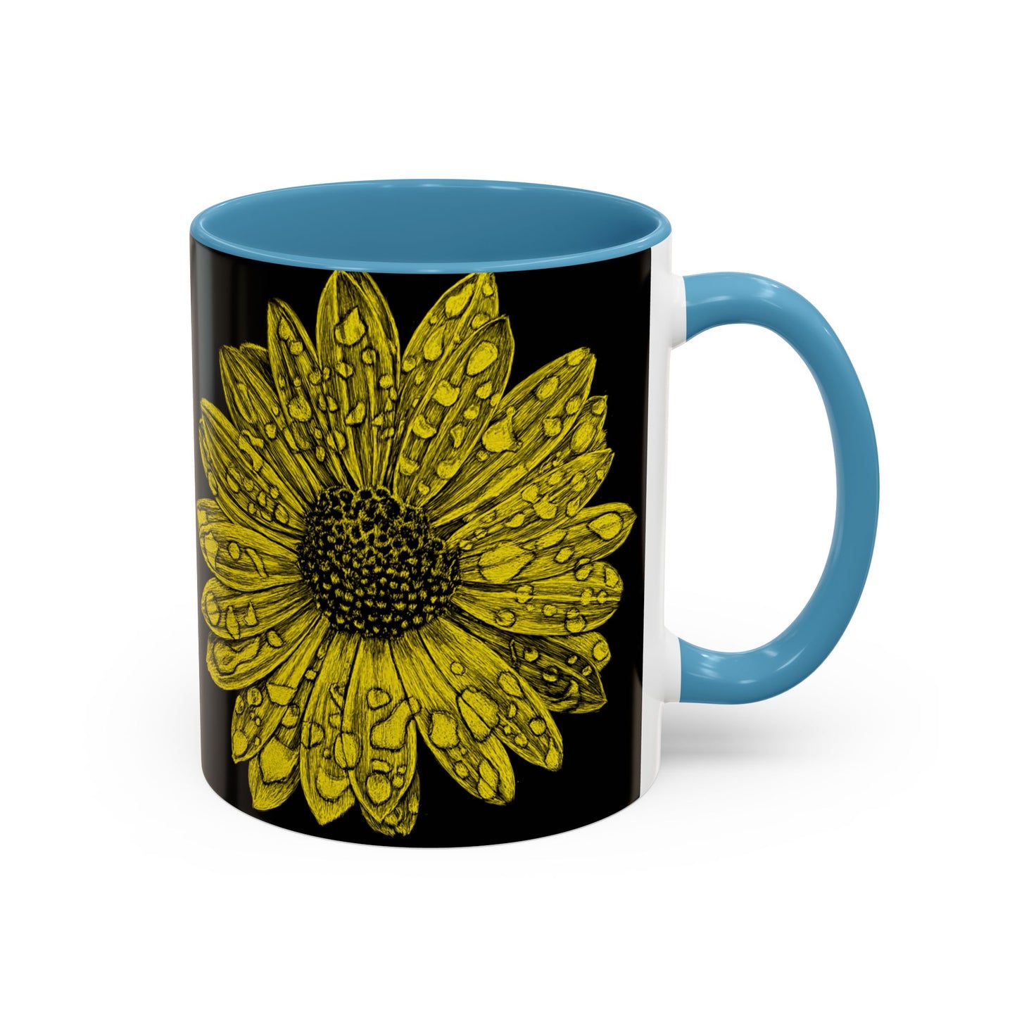 Sunflower Waterdrop Accent Coffee Mug — Yellow Floral 11/15oz