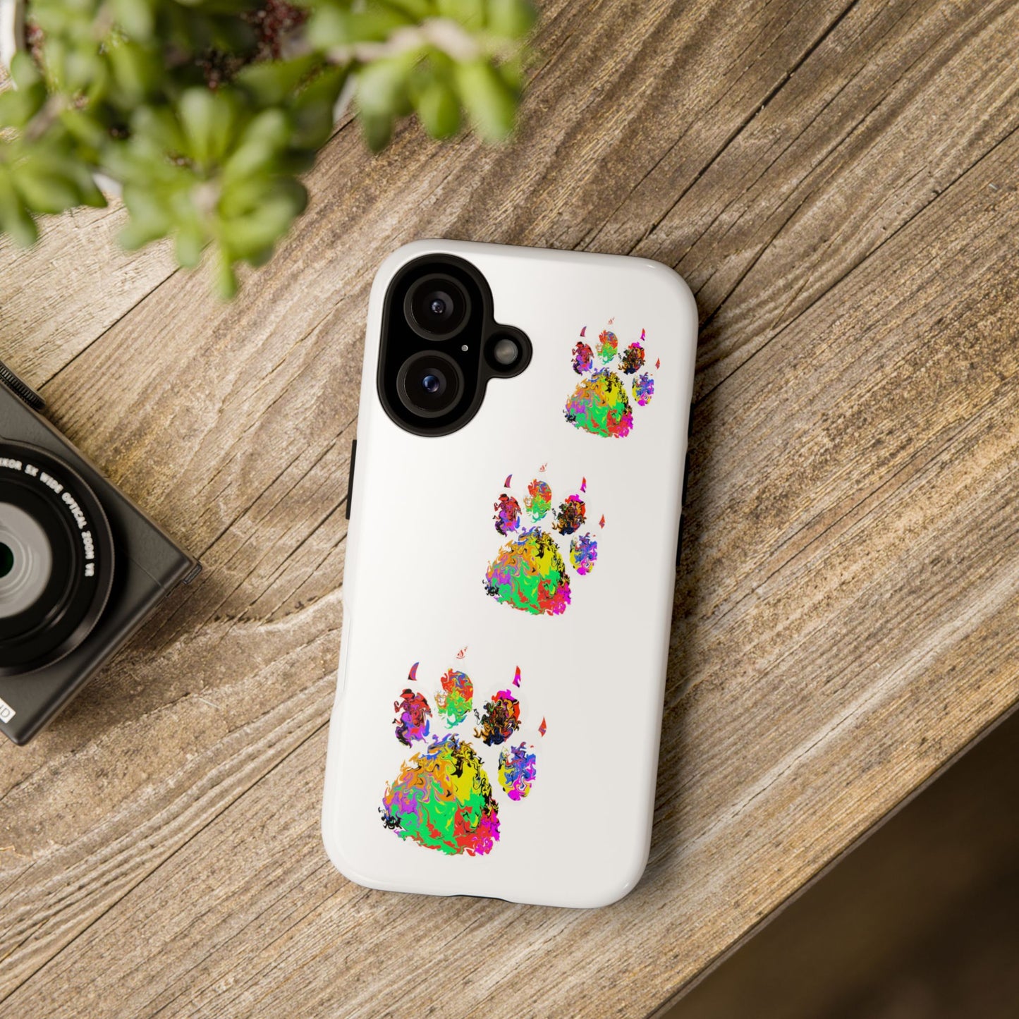 Phone Case — Colorful Paw Print Tough Case, Pet Lover Protective Phone Cover