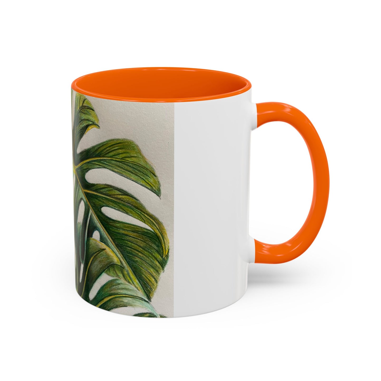 Monstera Leaf Accent Coffee Mug — Botanical Tropical Ceramic Mug (11/15oz)