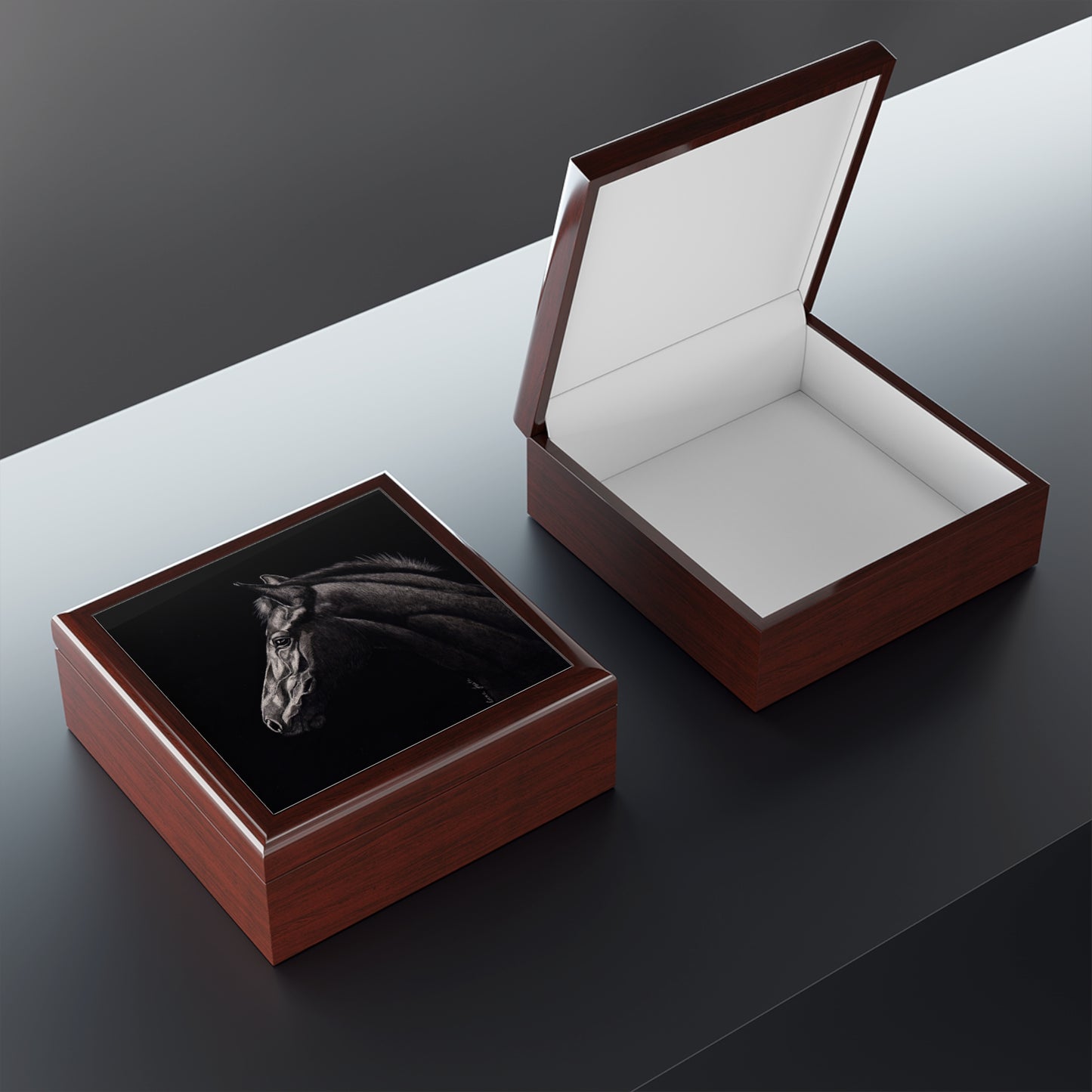 Black Horse Keepsake Jewelry Box — Elegant Equestrian Gift