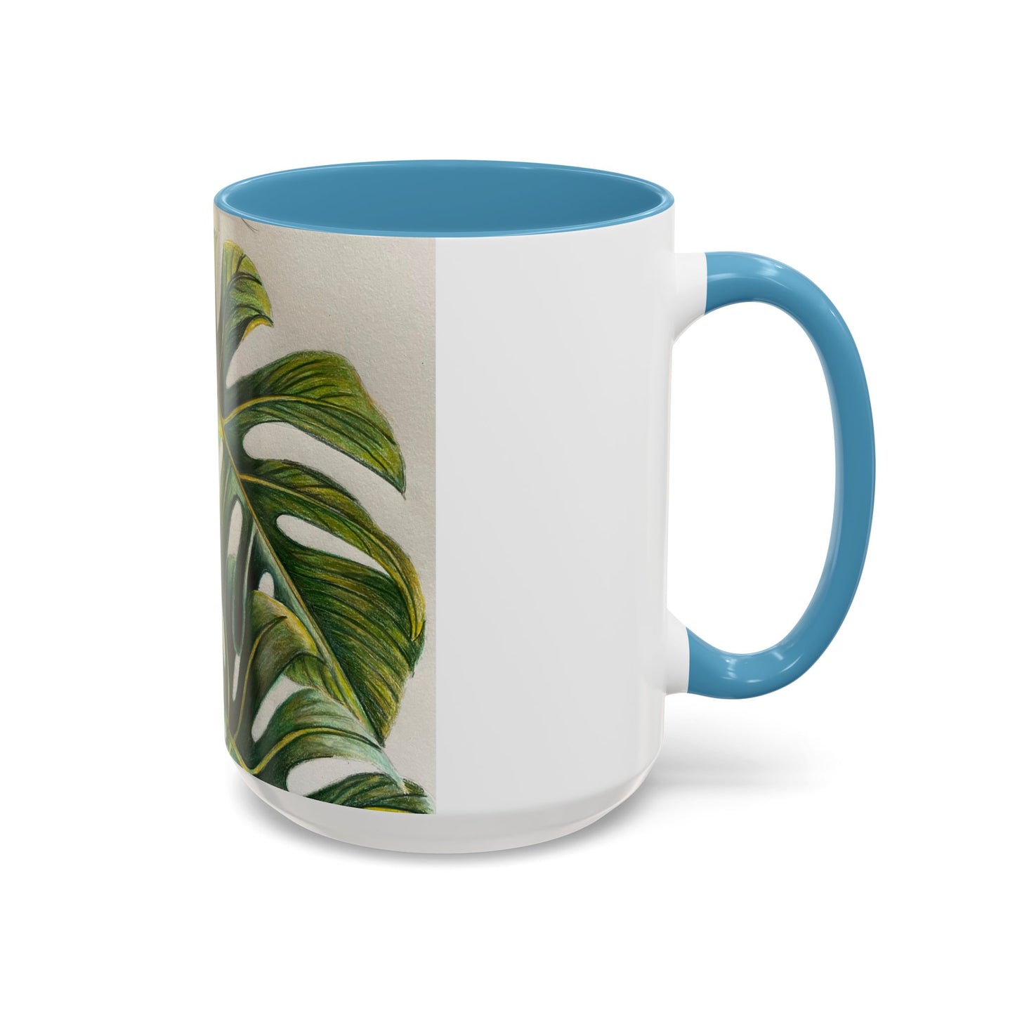 Monstera Leaf Accent Coffee Mug — Botanical Tropical Ceramic Mug (11/15oz)