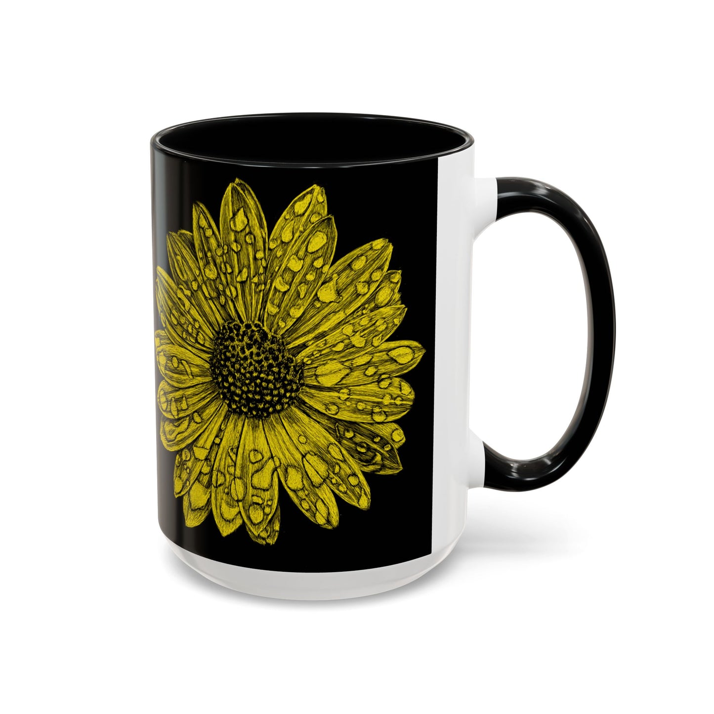 Sunflower Waterdrop Accent Coffee Mug — Yellow Floral 11/15oz