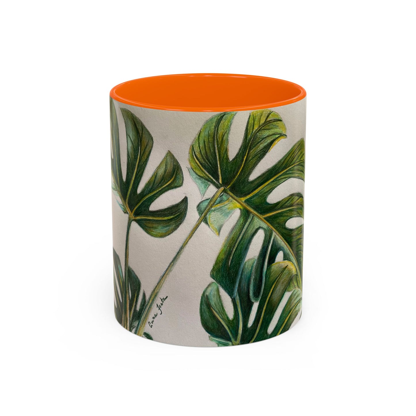 Monstera Leaf Accent Coffee Mug — Botanical Tropical Ceramic Mug (11/15oz)