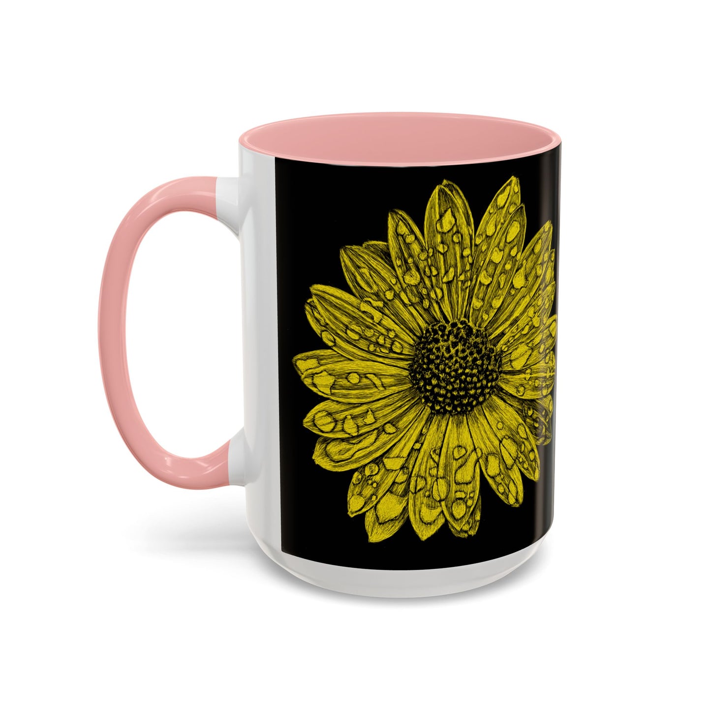 Sunflower Waterdrop Accent Coffee Mug — Yellow Floral 11/15oz