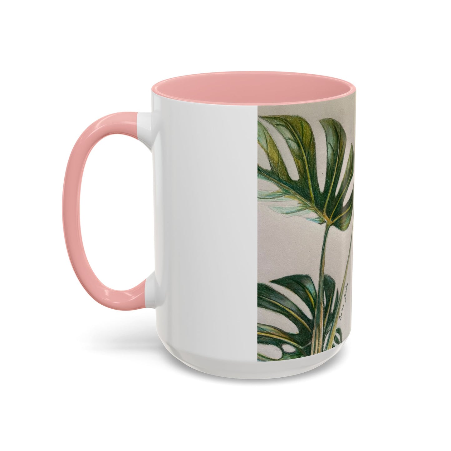 Monstera Leaf Accent Coffee Mug — Botanical Tropical Ceramic Mug (11/15oz)