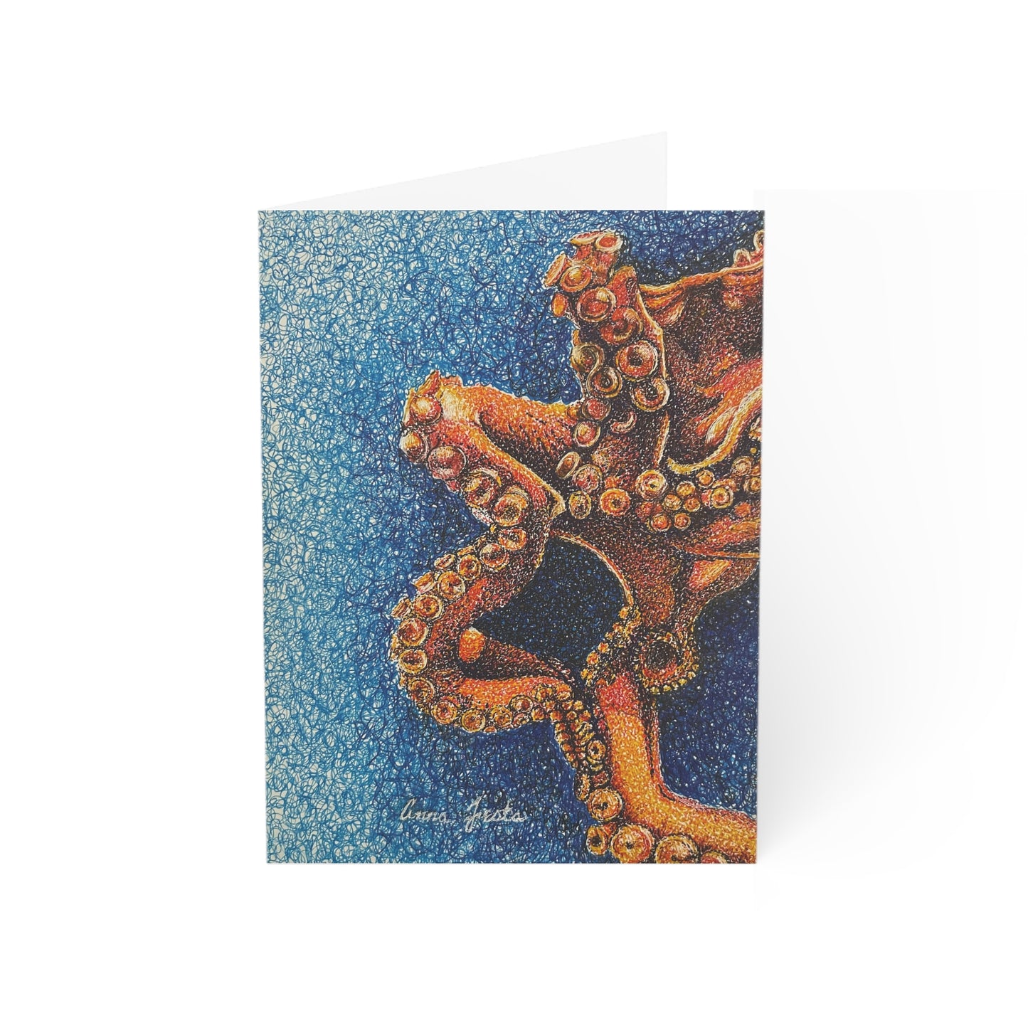 Octopus Art Greeting Cards — Pack of 1/10/30/50 (Nautical Sea Life Note Cards)