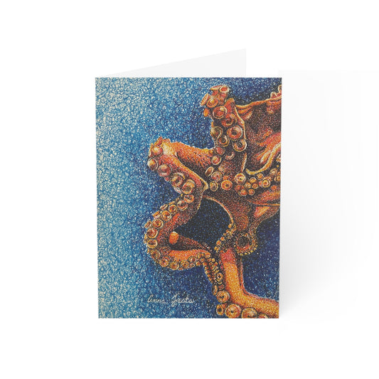 Octopus Art Greeting Cards — Pack of 1/10/30/50 (Nautical Sea Life Note Cards)