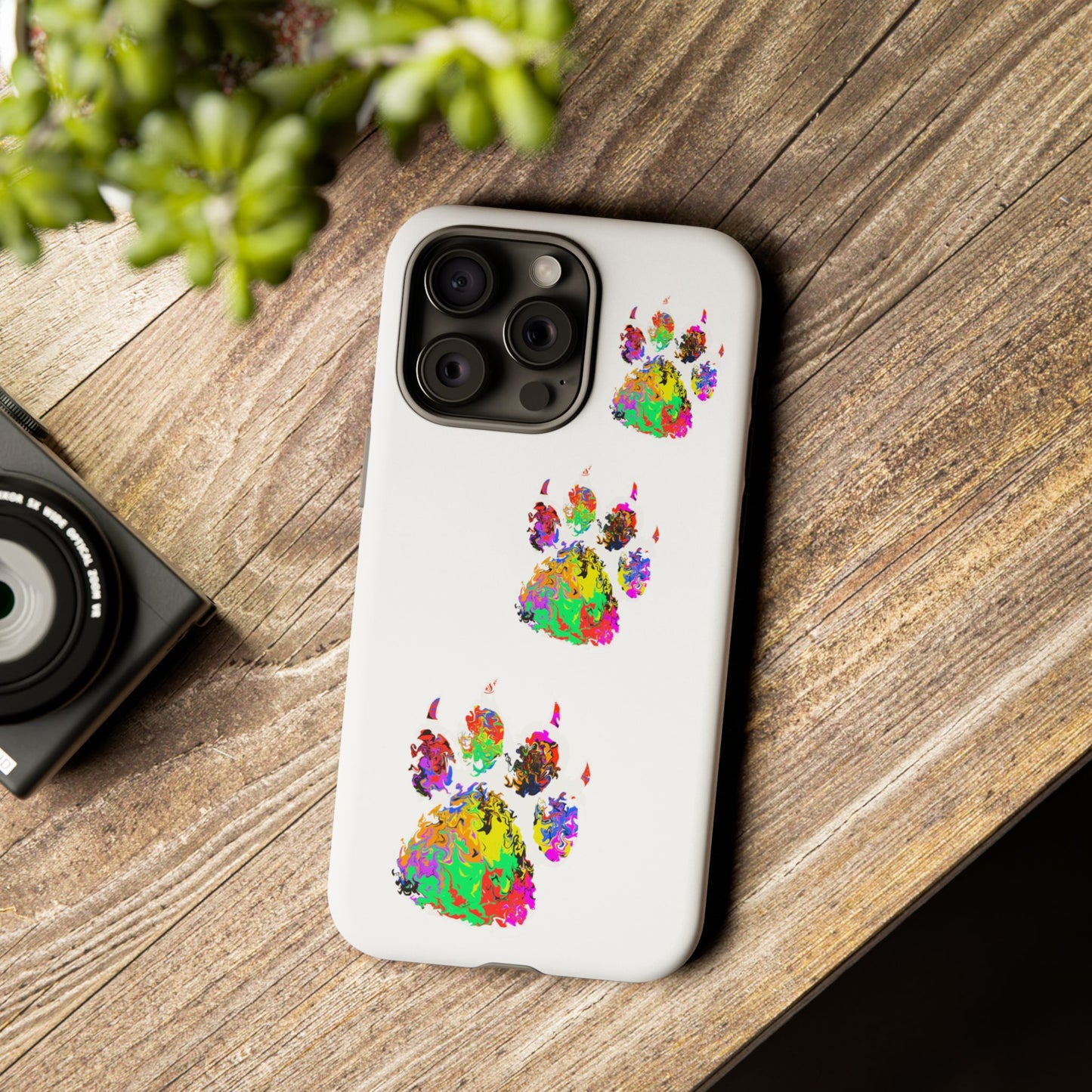 Phone Case — Colorful Paw Print Tough Case, Pet Lover Protective Phone Cover