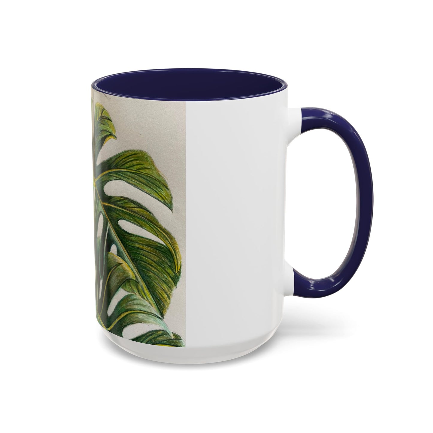 Monstera Leaf Accent Coffee Mug — Botanical Tropical Ceramic Mug (11/15oz)