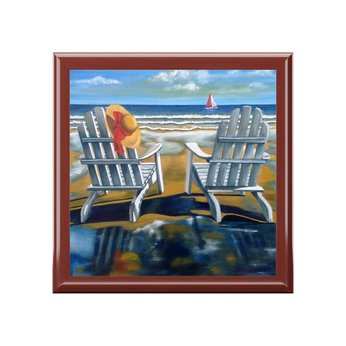 Seaside Adirondack Jewelry Box — Beach Chairs Painting Keepsake Box