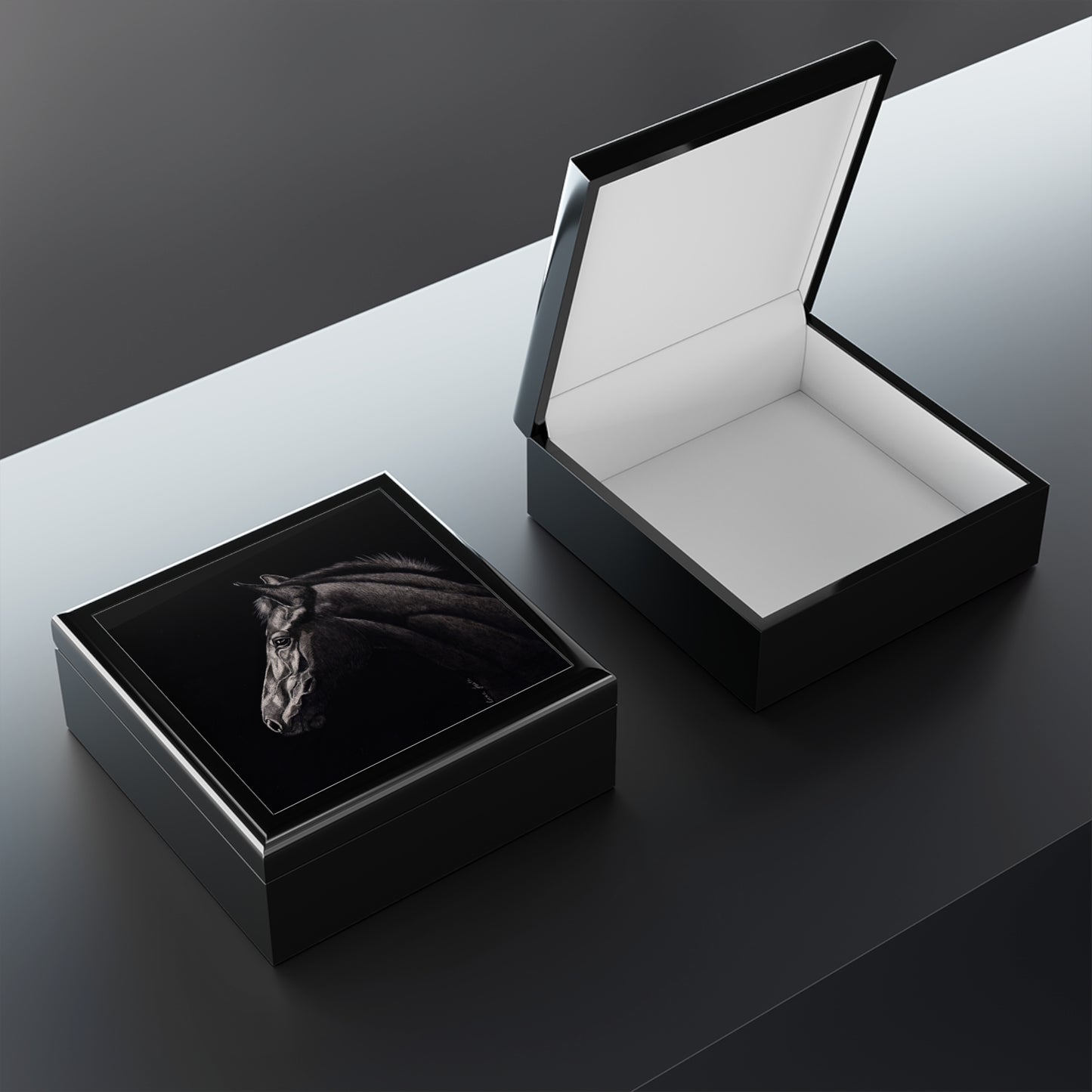 Black Horse Keepsake Jewelry Box — Elegant Equestrian Gift