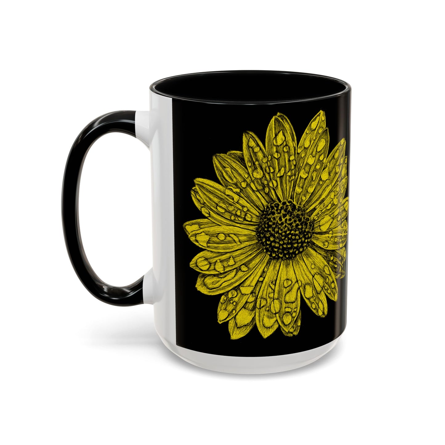 Sunflower Waterdrop Accent Coffee Mug — Yellow Floral 11/15oz