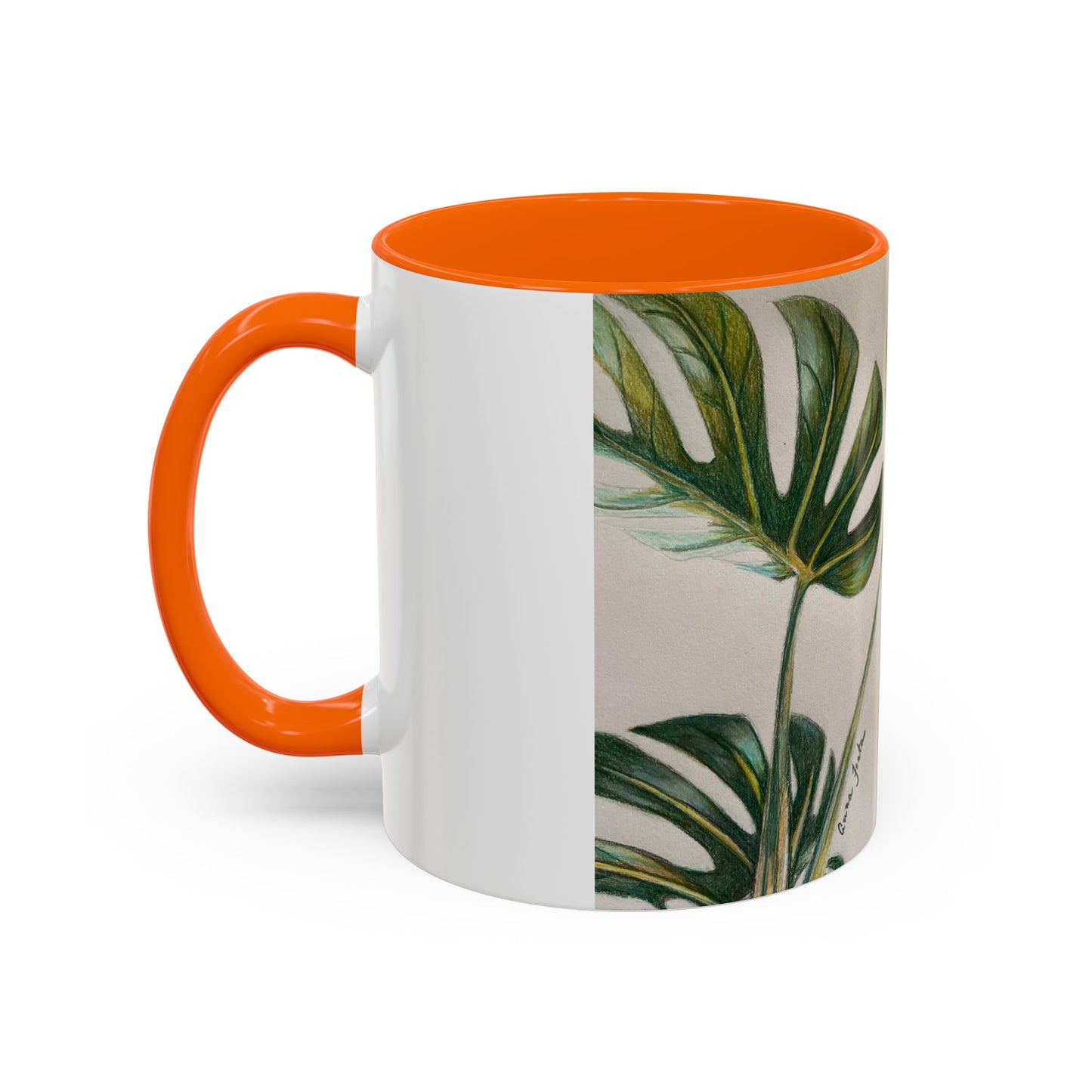 Monstera Leaf Accent Coffee Mug — Botanical Tropical Ceramic Mug (11/15oz)