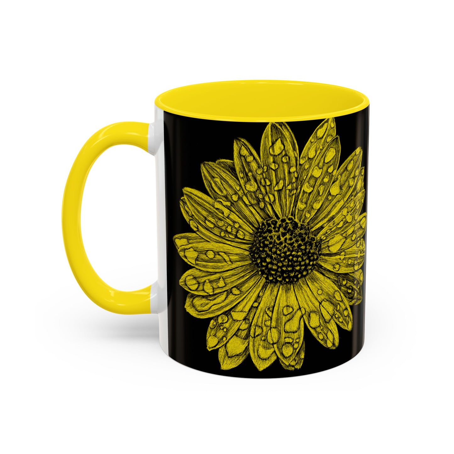 Sunflower Waterdrop Accent Coffee Mug — Yellow Floral 11/15oz