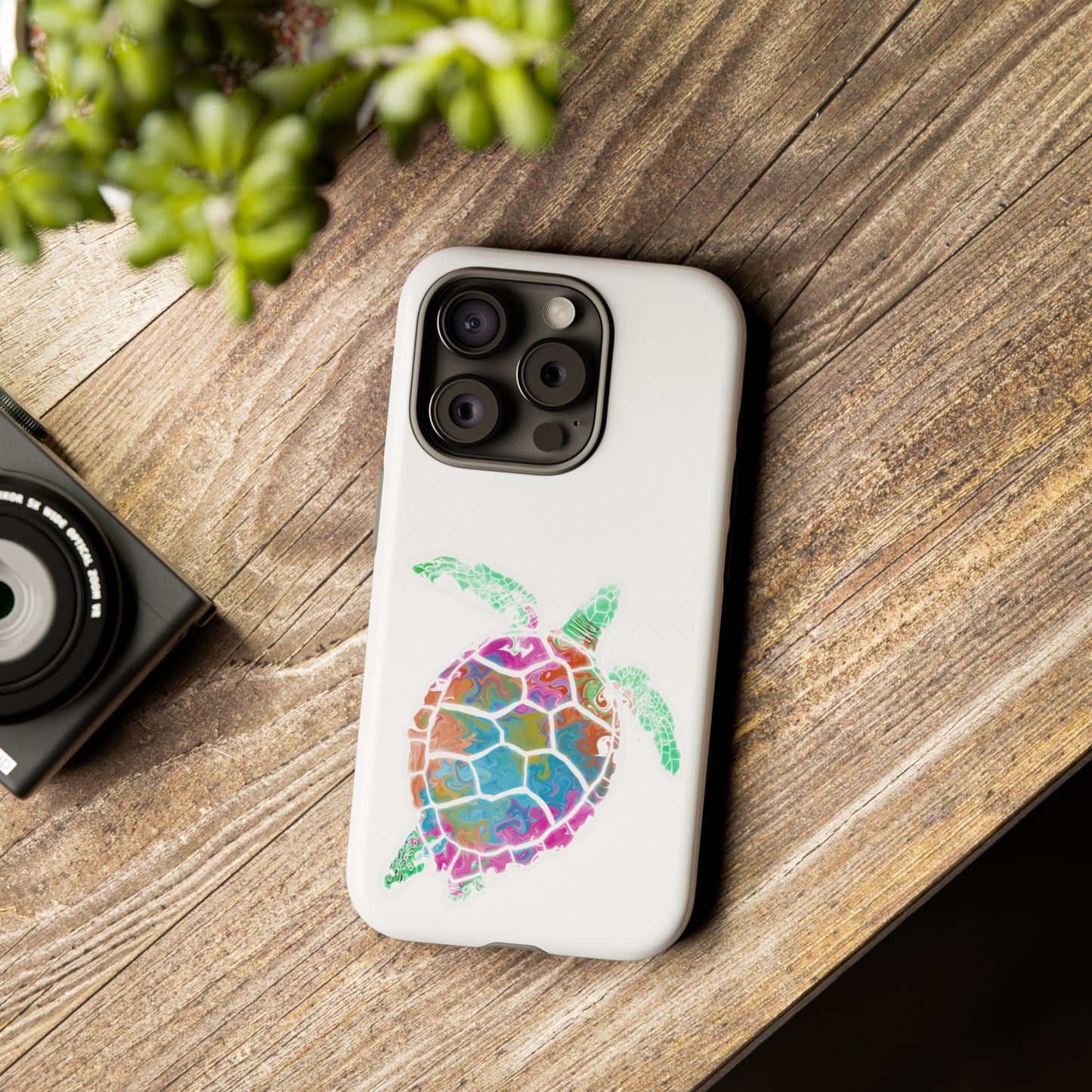 Sea Turtle Tough Phone Case — Colorful Watercolor Turtle Protective Cover