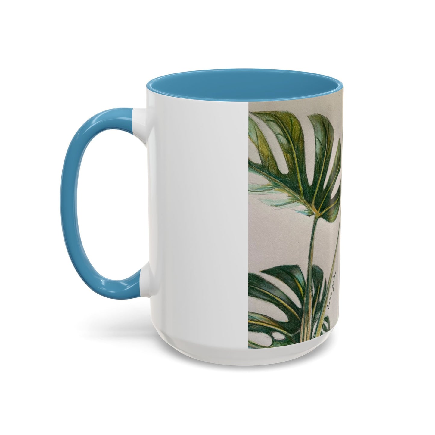 Monstera Leaf Accent Coffee Mug — Botanical Tropical Ceramic Mug (11/15oz)